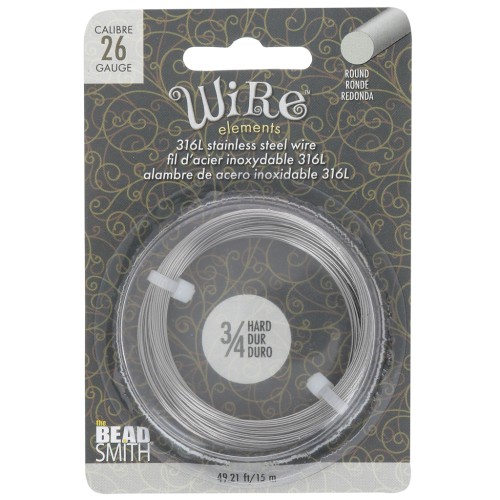 Fil rond 0.41 mm dur - Acier inoxydable 316L x15m