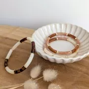 Perles tube incurvé en acrylique translucide 19x5 mm - Ecru marbré x10