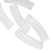 Perles tube incurvé en acrylique transparent 19x5 mm - Blanc marbré x10