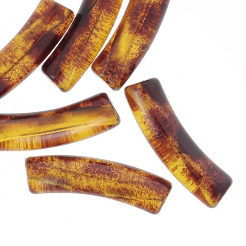 Perles tube incurvé en acrylique transparent 19x5 mm - Tacheté marron x10