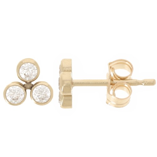 Boucles d'oreilles 3 boules 5 mm oxydes de Zirconium - Gold filled (or laminé) x2