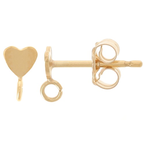 Clous d'oreilles coeur 6x3.5 mm avec anneau ouvert - Gold filled (or laminé) x2