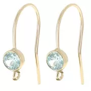 Crochet d'oreilles 16mm oxyde de Zirconium - Gold filled (or laminé) Aquamarine x2