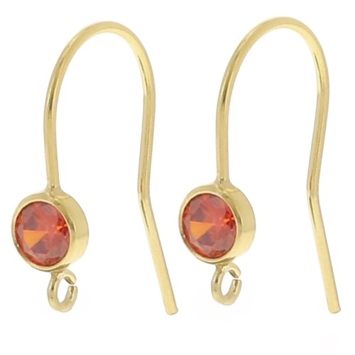 Crochet d'oreilles 16 mm et oxyde de Zirconium - Gold filled (or laminé) Orange x2