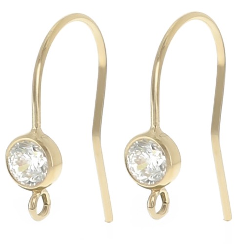 Crochet d'oreilles 16mm et oxyde de Zirconium - Gold filled (or laminé) Crystal x2