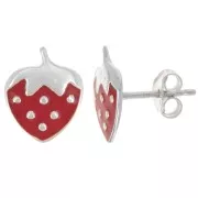 Clous d'oreilles fraises 11.5x9.5 mm avec résine époxy - Argent 925 x2