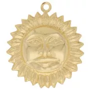 Pendentif soleil motif visage 20 mm- Doré à l'or fin x1