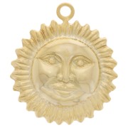 Breloque soleil motif visage 15 mm - Doré à l'or fin x1