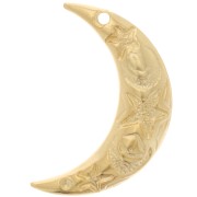 Pendentif lune motif étoile et lune 25x16 mm - Doré à l'or fin x1