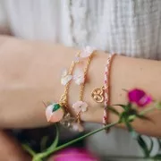 Perle semi-percée bouton de rose 14x15 mm - Rose - Vert feuille x1