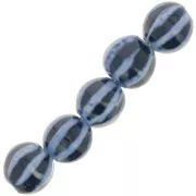 Perles rondes striées en céramique 11 mm - Bleu marine - Bleu marbré x10