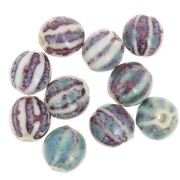 Perles rondes striées en céramique 11 mm - Bleu - Violet - Beige marbré x10