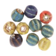 Perles rondes striées en céramique 11 mm - Multicolore marbré x10|raw }}