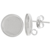 Clous d'oreilles cabochon rond 12mm - anneau ouvert au dos - Placage Argent fin x2