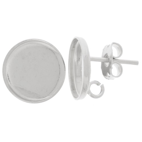 Clous d'oreilles cabochon rond 12mm - anneau ouvert au dos - Placage Argent fin x2