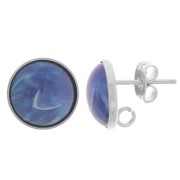 Clous d'oreilles cabochon rond 12mm - anneau ouvert au dos - Placage Argent fin x2