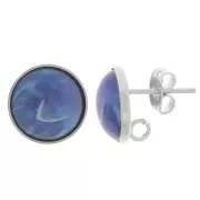 Clous d'oreilles cabochon rond 12mm - anneau ouvert au dos - Placage Argent fin x2
