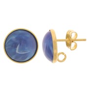 Clous d'oreilles cabochon rond 12 mm - anneau ouvert au dos - Doré à l'or fin x2
