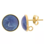 Clous d'oreilles cabochon rond 12 mm - anneau ouvert au dos - Doré à l'or fin x2