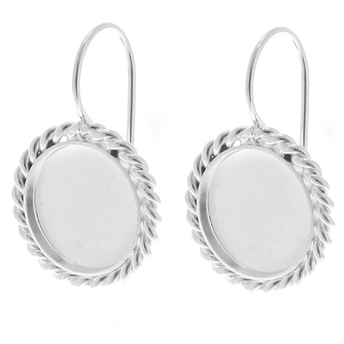 Dormeuses effet corde pour cabochon fond plat 12 mm - Placage Argent fin x2