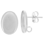 Clous d'oreilles cabochon ovale 14x10mm anneau ouvert au dos Placage Argent fin x2|raw }}