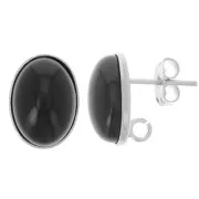 Clous d'oreilles cabochon ovale 14x10mm anneau ouvert au dos Placage Argent fin x2