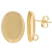 Clous d'oreilles cabochon ovale 18x13 mm anneau ouvert au dos - Doré à l'or fin x2|raw }}