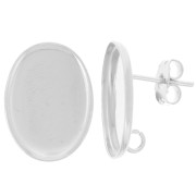 Clous d'oreilles cabochon ovale 18x13mm anneau ouvert au dos Placage Argent fin x2|raw }}