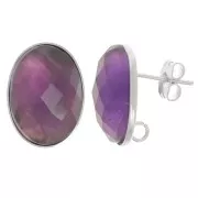 Clous d'oreilles cabochon ovale 18x13mm anneau ouvert au dos Placage Argent fin x2