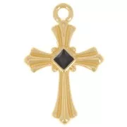 Pendentif croix 23x15 mm avec résine époxy - Doré à l'or fin - Noir x1