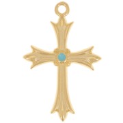 Pendentif croix 30x20 mm avec résine époxy - Doré à l'or fin - Turquoise x1|raw }}