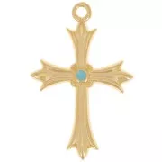 Pendentif croix 30x20 mm avec résine époxy - Doré à l'or fin - Turquoise x1