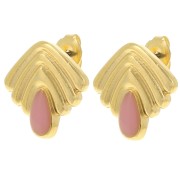 Boucles d'oreilles vintage 18x18.5 mm avec résine époxy Doré à l'or fin - Rose x2