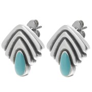 Boucles d'oreilles vintage 18x18.5 mm résine époxy Placage argent fin Turquoise x2|raw }}