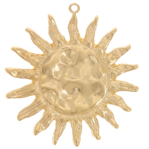 Pendentif soleil martelé 46 mm - Doré à l'or fin x1
