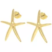 Clous d'oreilles étoile de mer fine 27.5x25 mm - Doré à l'or fin x2