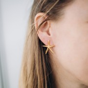 Clous d'oreilles étoile de mer fine 27.5x25 mm - Doré à l'or fin x2