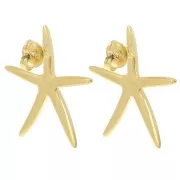 Clous d'oreilles étoile de mer fine 27.5x25 mm - Doré à l'or fin x2