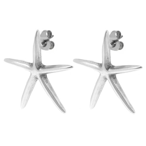 Clous d'oreilles étoile de mer fine 27.5x25 mm - Placage argent fin vieilli x2