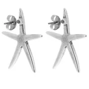 Clous d'oreilles étoile de mer fine 27.5x25 mm - Placage argent fin vieilli x2