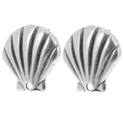 Clous d'oreilles coquillage 22 mm - Placage argent fin vieilli x2