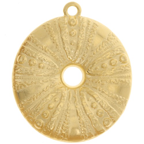 Pendentif oursin travaillé 41 mm - Doré à l'or fin x1