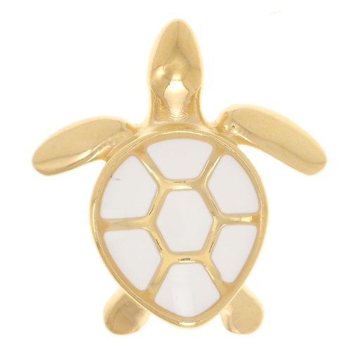 Breloque tortue 16x15 mm avec résine époxy - Doré à l'or fin - Blanc x1