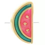 Perle pastèque 13x6.5 mm avec résine époxy - Doré à l'or fin - Vert - Rouge x1