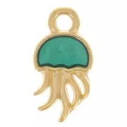 Breloque méduse 14x7 mm avec résine époxy - Doré à l'or fin - Vert x1