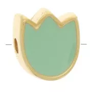 Perle fleur Tulipe 9x8 mm avec résine époxy - Doré à l'or fin - Vert d'eau x1