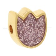 Perle fleur Tulipe 9x8 mm avec résine époxy - Doré à l'or fin - Rose pailleté x1|raw }}