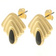 Boucles d'oreilles vintage 18x18.5 mm avec résine époxy -Doré à l'or fin - Noir x2|raw }}