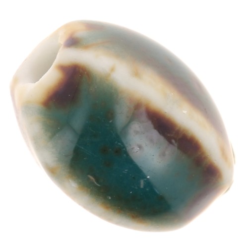 Perles ovales en céramique 13x9  mm - Bleu Vert - Beige marbré x10