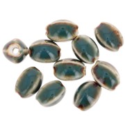 Perles ovales en céramique 13x9  mm - Bleu Vert - Beige marbré x10